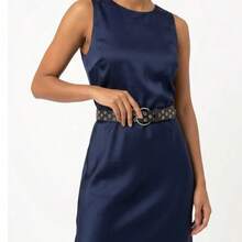 Cinto Feminino Medio com Ilhós Prateados - Couro Sintético Preto 110cm | Moda Rock, Street Style e Y2K PU Ilhó outono - Preto - Visão 6