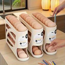 4 Tier Rolling Holder With Space Saving Side Door Design Holds 30 Eggs Smooth Glossy Convenient Handle Kitchen Fridge Storage Modern Durable Plastic Kitchen Accessory - White - View 3