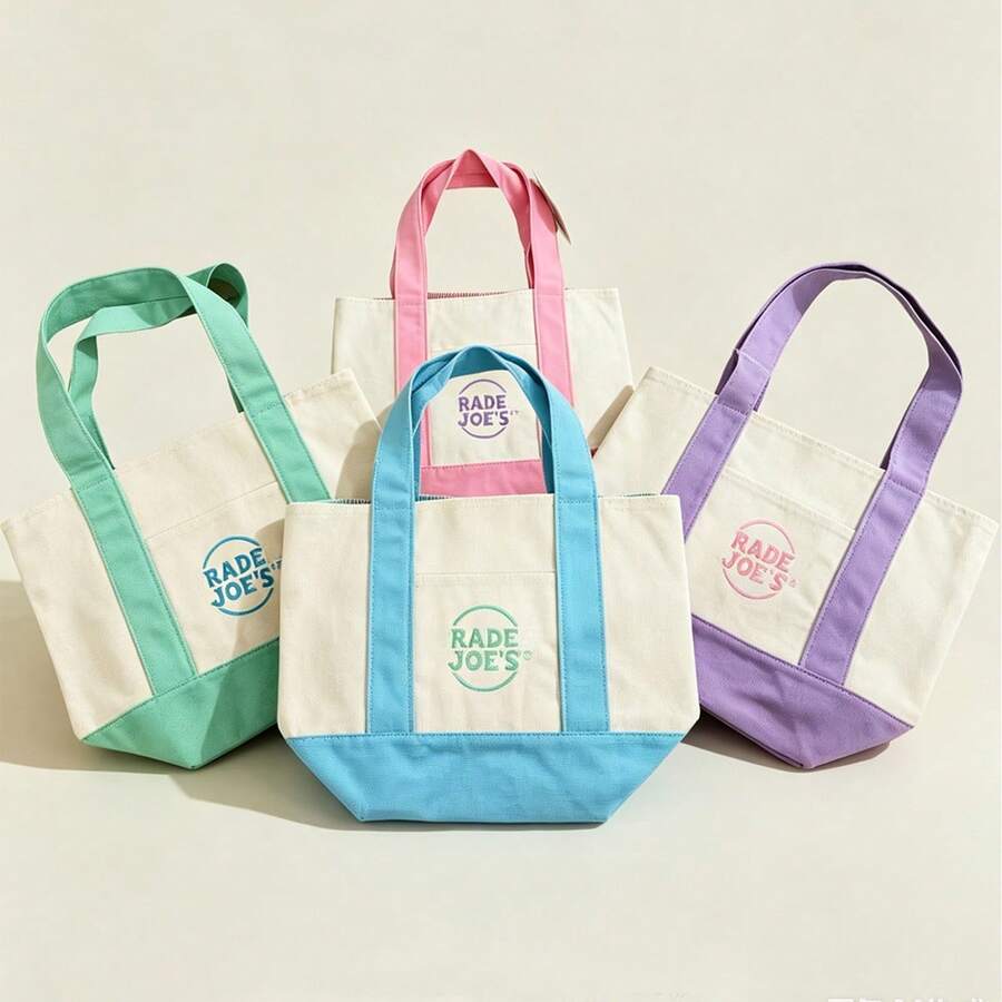 Trader Joe Large Tote Shopping Bag Cotton Canvas Embroidered Bag - 多色1 - 查看 1