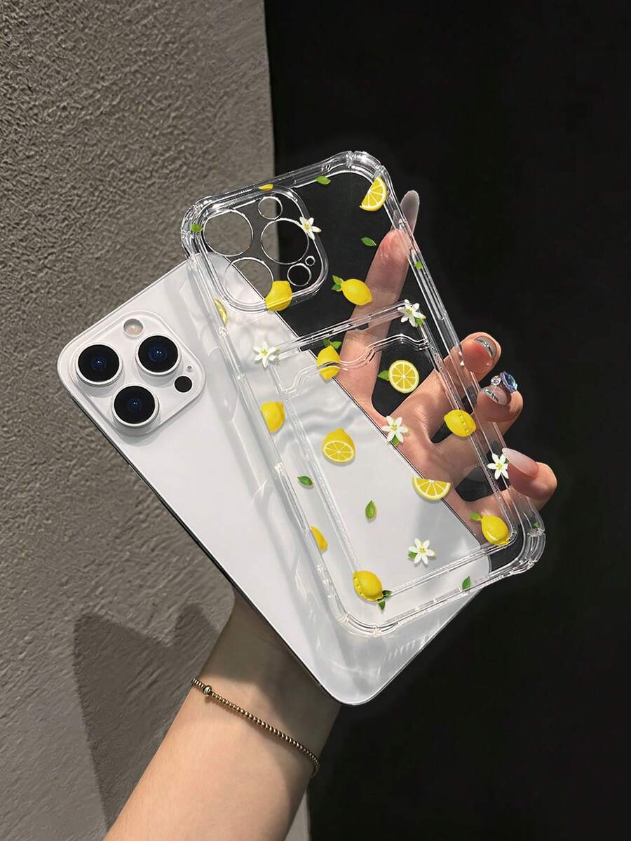 檸檬彩繪透明四角卡槽多功能卡夾錢包加厚防震手機保護殼,適用於 Ip 17/Ip 17pro/Ip 17promax/ IP16/11/16pro/16plus/16promax/16e/15Promax/13/14/12/XS/XR/7G/8P,適用於 Galaxy S25/S25PLUS/S25 Ultra/A16/A36/A26/A56/A50/A12/A32/A52/A72/A51/A21S/A13/A14/S24/S24PLUS/S24Ultra/S20/S23/S22/A53/S20FE/S21/手機保護殼 - 彩色 - 查看 1