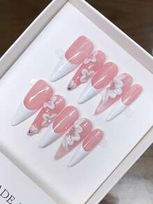 Handmade Wearable Press-On Nails, Stiletto Shape, Hand-Painted Personalized Carved Nails In Western Style, Full Set, Y2K Style Nails, Unique Niche Creative Press-On Nails, Spring And Summer Daily Nails, Removable And Reusable. - Multicolor - View 4