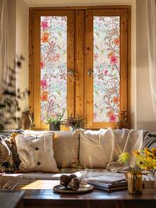 1 Roll Watercolor Floral Bird Window Film, 44.5cm(17.5in) Width, Static Cling Non-Adhesive Privacy Glass Sticker, Iridescent Holographic Prism Effect, UV Blocking, Removable, With Installation Tools, For Home Office School Classroom Dormitory - Red - View 2