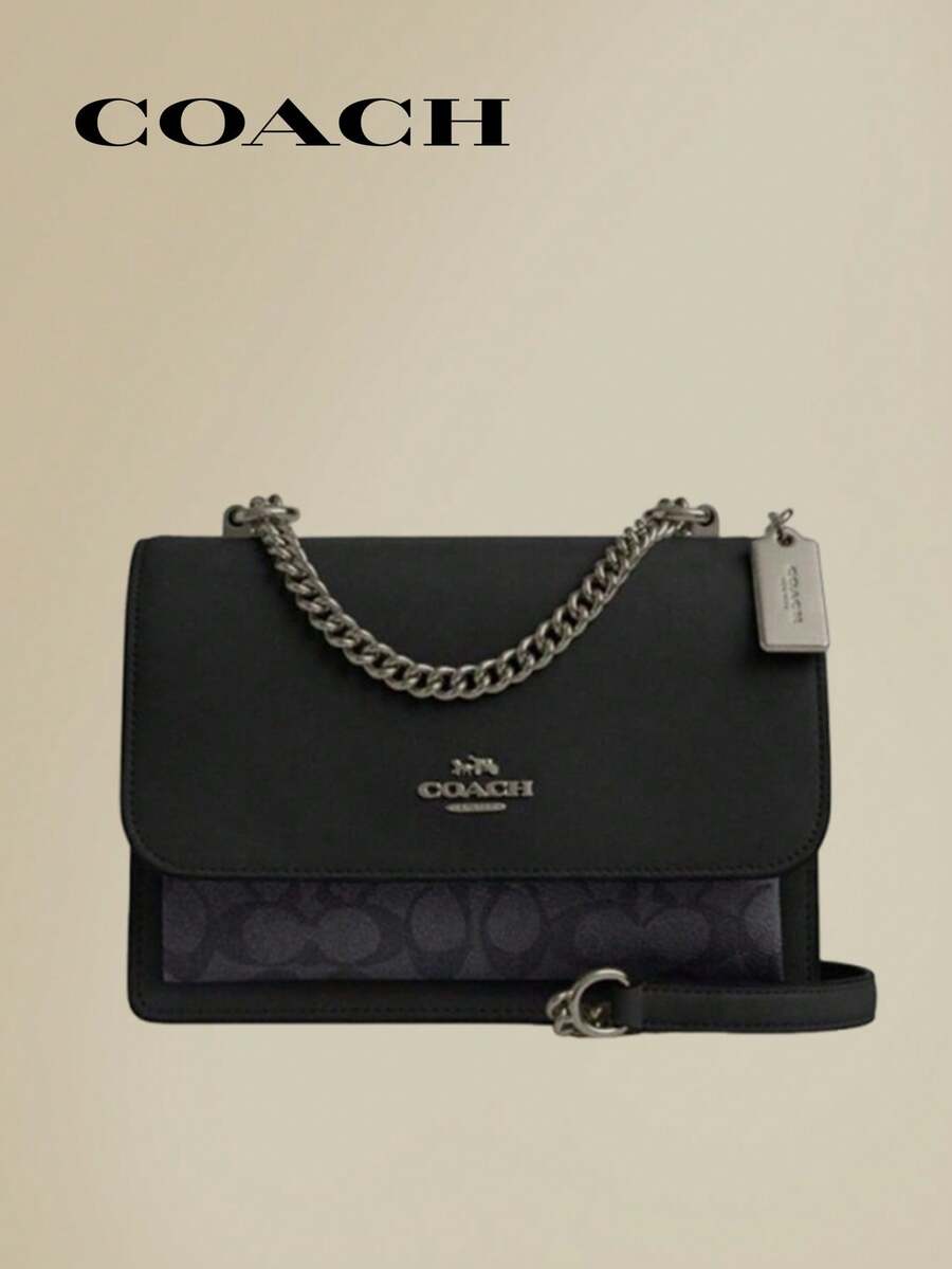 Coach 女款 Clara 標誌性鉚釘小方型斜背包單肩包 女禮物 - 黑色 - 查看 1