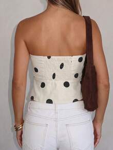 Top ajustado de mujer de estilo vintage y retro con lunares, casual de verano - Albaricoque 2 - Ver 3