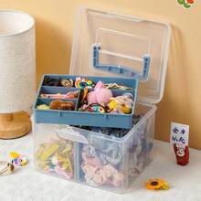 Multifunctional Home Storage Box For Tea Sets, Hair Accessories, Cosmetics, Transparent Divided Compartments With Lid And Handle Design - Decorative Display Prop - New Best Seller - New Hot Item - New Popular Product - Multicolor - View 5