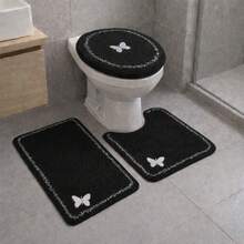 Bathroom Mat Set 3 Pieces Delicato Non-Slip Soft Plush Washable Various Colors - 黑色 - 查看 1