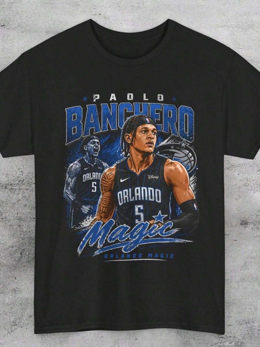 PAOLOBANCHERO Unisex Basketball T-Shirt Summer Clothing Printed Tops Unisex T-Shirts Casual Shirts Gifts For Dad I5YQ - Black - View 1