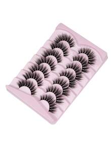 7 Pairs Cat Eye 3D Mink Fur False Eyelashes, Soft Delicate Natural Reusable, Thickened Lengthened Strip Lashes - Black - View 3