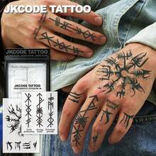 JKCODE TATTOO 2PCS Viking Waterproof Semi-Permanent Tattoos, [Old School Classic]Temporary Tattoos - Simple Designs - Men's Fashion Waterproof Semi-Permanent Tattoos For Neck Hand Finger - Halloween - View 10