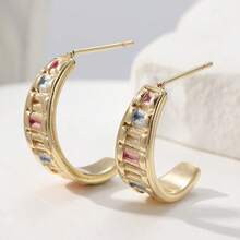 1pc Multicolor Vintage C-Shaped Hoop Earrings, Elegant Party Holiday Accessory, Suitable For Daily Wear, Date, Banquet, Vacation, Birthday, Festival Gift - Gold - View 7