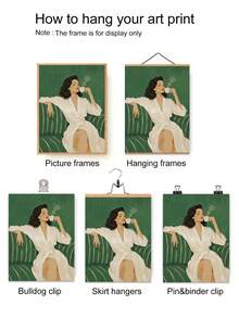 1 Peça Arte de Parede Plana 2D, Pôster Retrô, Impressão de Figura Abstrata, Pintura em Tela de Mulher Listrada com Café, Adequado para Decoração de Sala de Estar e Quarto, Presente de Inauguração da Casa, Sem Moldura - Personagem C - Visão 4