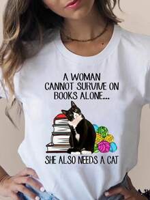 Camiseta estampada de moda 3D con diseño de gato, encantadora y a la moda, ropa linda para mujer, camisetas de manga corta de verano, camisetas gráficas para damas -llilys-llilys LSNR - Blanco - Ver 7