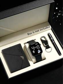 4/1pc Fashion Minimalist Cute Square Digital Display Electronic Sports Watch With Wallet, Pen, Keychain Business Combination Set, Suitable For Wearing At Gatherings, Parties, Office To Tell Time, Also Perfect As The Best Gift Choice For Back To School Season, Birthdays, Easter, School Start Season - Multicolor - View 1