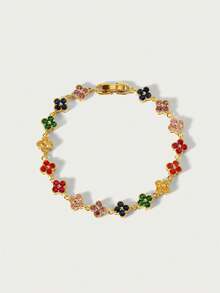 Glisma 1pc Colorful Fashionable Luxury Floral Zirconia Bracelet - Horizontal and Vertical Link - View 13