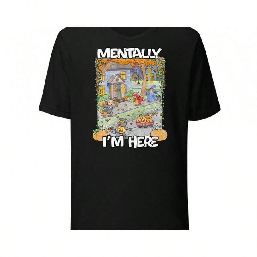 Unisex Festival-Themed T-Shirt With Creative, Personal Graphics And Loose Fit, Suitable For Everyday Wear On Halloween. - Black - View 1