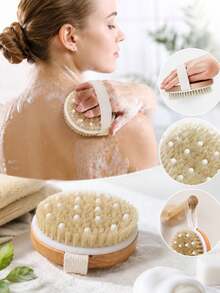 Natural Boar Bristle Body Exfoliating Brush, Bath Brush, Back Brush, Dry And Wet Use Body Brush, Back To School Essential, Suitable For Daily Home Bathing, Personal Body Care And Travel Use - Multicolor - View 2