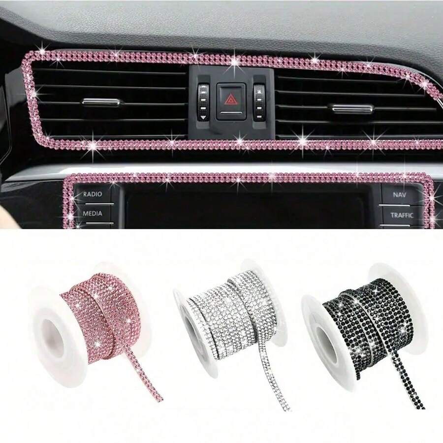 5M/1捲 DIY汽車水鑽裝飾條,自黏式水鑽汽車內飾裝飾貼紙,女性汽車內飾自黏鑽飾,DIY手工膠帶與配件多用途裝飾 - 復古風 - 查看 1