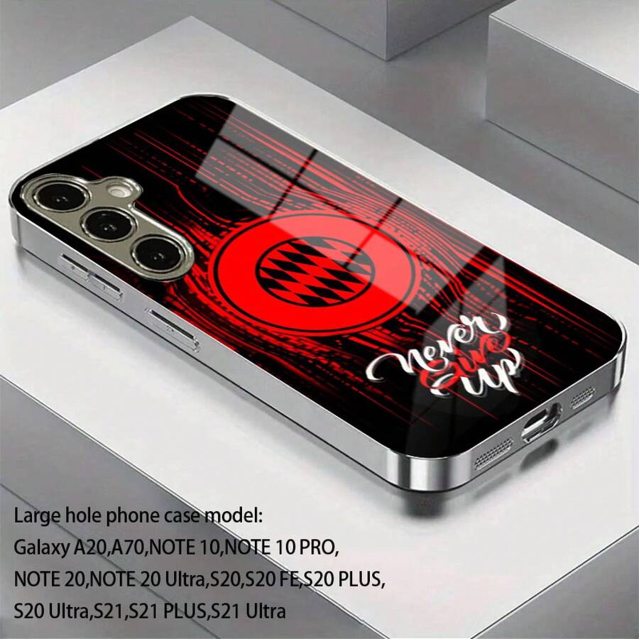 24-Stunden-Versand aus Deutschland |   "Never Give Up" Red & Black Pattern New Electroplated Glass Case mit Anti-Stain, Camera Protection & Shockproof – kompatibel mit Apple  11/12/13/14/15/16/17 Pro Max/Plus/SE/Air – Perfektes Geschenk – für Samsung Galaxy S21/S22/S23/S24/S25 Ultra - 1 Stück Bildfarbe - Übersicht 1