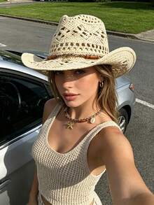 1pc Women's Outdoor Beach Western Style Sun Hat, Straw Hat, Jazz Hat, Bohemian Style Panama Hat, British Gentleman Hat, Suitable For Seaside Vacation And Travel (If The Hat Has Creases, Please Use An Iron To Iron It, And It Will Be Restored) - A - View 27