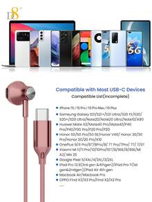 D8 Type C 有線入耳式耳機，附麥克風與音量控制，相容 IP17/16/16 Pro/16 Pro Max/15/15 Plus/15 Pro/15 Pro Max/Air 4/5/Galaxy S23/S22/S21/S20/Ultra Note 10/20 - 玫瑰金 - 查看 11