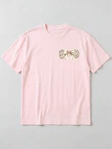 Casual Relaxed Fit Graphic Print Short Sleeve T-Shirt, Soft & Versatile Top For Women Pink Vacation Summer - Pink - View 3