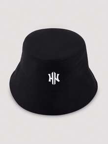 Fashion Letter Print Pattern Bucket Hat - Black - View 2