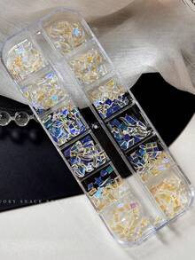 混色美甲裝飾片 扁平不對稱水鑽 五角星 透明極光幻彩仙女美甲飾品 - 淺粉色 - 查看 2