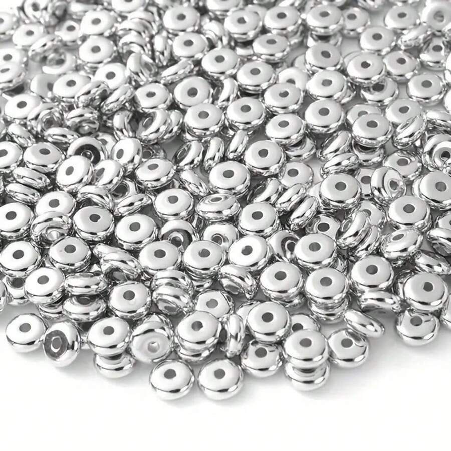 100-200pcs/Pack 4mm 6mm CCB Charm Spacer Beads, Silver Bead Wheel, Flat Round Loose Beads For DIY Jewelry Making Materials Accessories