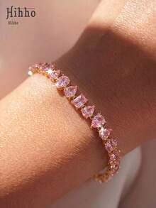 Hihho 1pc High-Quality Sparkling Cubic Zirconia Tennis Bracelet, Unique Multi- Design With Teardrop, Square, Star, Heart Shapes, Available In Pink, Green, Blue, White, Multicolor Stones, Suitable For Daily Wear And Holiday Occasions, Perfect Gift For Mother's Day, Valentine's Day, Christmas, Anniversary, Ideal Summer Vacation Accessory To Show Elegant Feminine Charm, Great Gift For Friends And Family - Tennis Bracelet - View 10