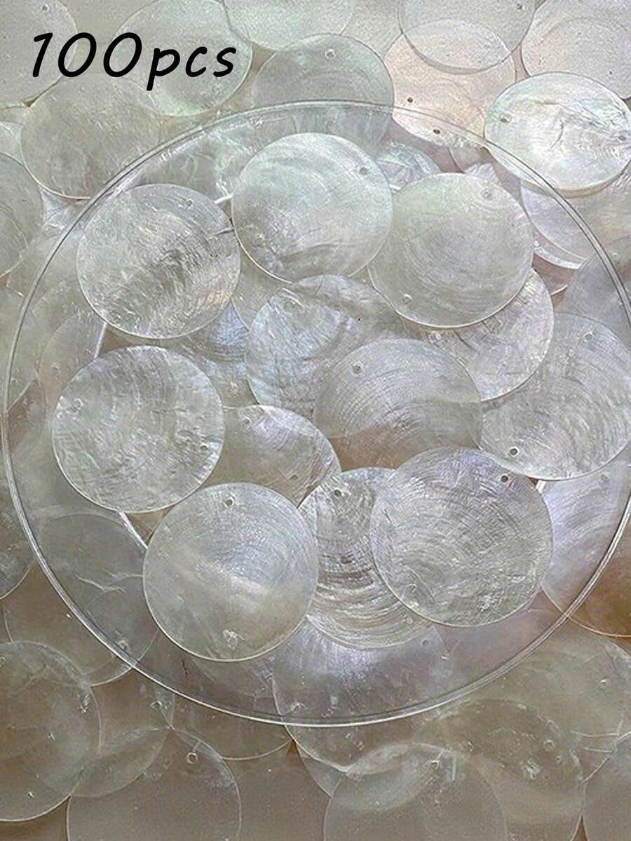 100個圓形貝殼片,珍珠母貝珠,DIY珠寶配件,耳環/項鍊/手鍊材料,波希米亞度假風手工用品 - 彩色 - 查看 1