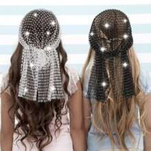 1pc New 100cm Rhinestone Mesh Headscarf With Hollow Design, European And American Style Rhinestone Fishnet Sparkling Head Cover, Fashion Full Rhinestone Face Mask, Music Festival Headscarf, Fashion Party Fishnet Hat Veil Wedding Accessory Summer Headband Beach Scarf Vacay Bandanas - Multicolor - View 6