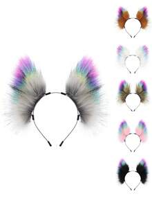 Tiara de Cabeça de Raposa Estilo Tech Colorida, Acessório de Fantasia de Pelúcia de Animal Legal, Arco de Cabelo Estilo Punk para Festa - B - Visão 1