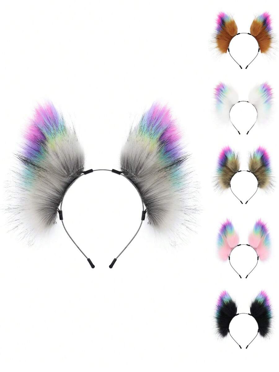 Tiara de Cabeça de Raposa Estilo Tech Colorida, Acessório de Fantasia de Pelúcia de Animal Legal, Arco de Cabelo Estilo Punk para Festa - B - Visão 1