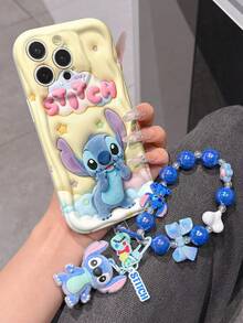 Disney Has Authorized, Phone Case - Chain Set, The Stitch Lilo & Stitch 3D Phone Case Plus A Silicone 3D Stitch Bracelet With Metallic Ring Removable Bracelet, Stitch And Angel Pattern, Compatible With Iphone17/16/15/14/13/12/11/XS/XR/X Plus Pro Max, A Stylish Cartoon Phone Case, The Perfect Gift Choice, Phone Protection, Durable Phone Cover, Great Gift For Friends And Family. - 白色 - 查看 4