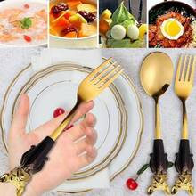 - Juego de 4 tenedores de mesa de ensalada, tenedores de acero inoxidable, juego de cubiertos de postre para perro, dorado, pulgadas - negro/oro - Ver 6