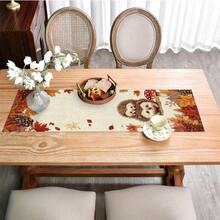 1PC Fall Hedgehog & Maple Leaves Print Table Runner, Rustic Farmhouse Style Multi-Size Table Runner, Machine Washable Dining Table Scarf For Thanksgiving, Autumn Harvest, Everyday Home Decor - Multicolor - View 1