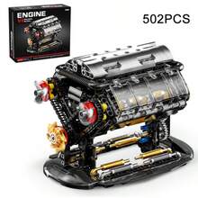 Creative Second-Generation Supercar V8 Engine Building Block Set, V8 Engine Model Construction Toy, Build Your Own MOC Mini V8 Engine Display Model, Decorative Display Toy, Christmas And Birthday Gift, 502-PCS Building Block Set - Multicolor - View 6