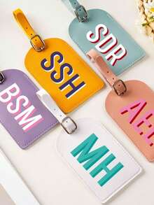 Customizable Faux Leather Luggage Tags, Personalized Initial Travel Labels, PU Leather Luggage Tags, Bridesmaid Travel Gifts, Suitcase Identification Tags - Multicolor - View 2