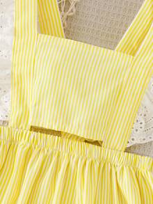 Girls' Sleeveless Contrast Ruffle Striped Backless Camisole Dress, Fashionable Girls' Summer Dress - Yellow - View 6
