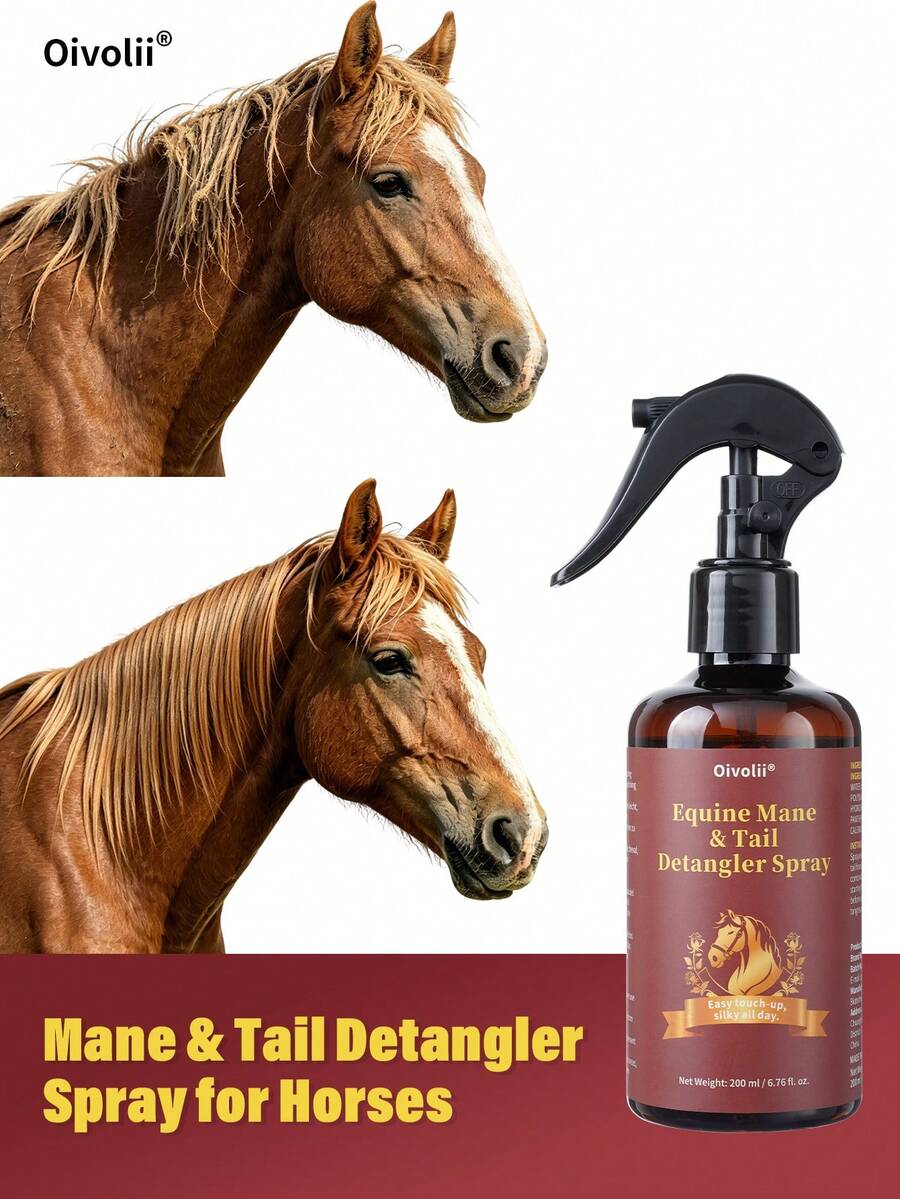 Oivolii Horse Mane & Tail Detangling Spray, Anti-Tangle, Brightening, Reduces Breakage, Silky Soft, Non-Greasy, Horse Hair Care - View 1