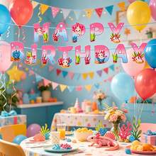 13 PIECES Birthday Party Decorations - Blue And Pink Cute Banners, Cartoon Reptile-Themed Decorations, Suitable For Boys, Girls And Teenagers' Birthday Party Decorations - View 7