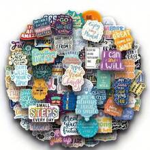100pcs Positive Inspirational Quotes Stickers, Motivational Sayings Waterproof Vinyl Stickers, Suitable For Laptop, Water Bottle, Scrapbook, Journal, Self-Care Decoration Aesthetic Stickers - A - View 1
