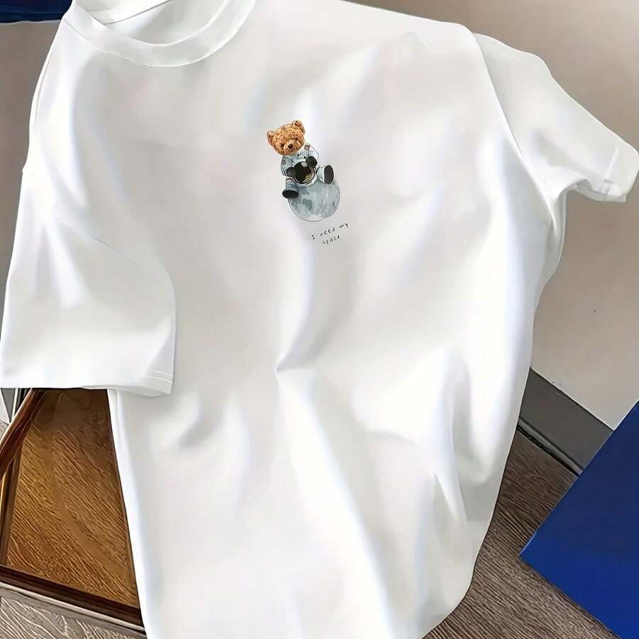 Camiseta Deportiva Casual de Manga Corta con Estampado de Dibujos Animados para Mujer - Blanco - Ver 1