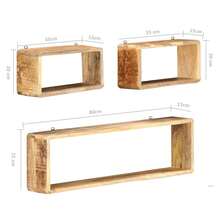 3-Piece Solid Mango Wood Wall Cube Shelves Set - Brown - View 3