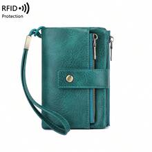 極簡風女款 RFID 防盜三折錢包，大容量手拿包附可拆式腕帶，多卡槽拉鍊防盜卡夾，現代商務休閒風，適合生日/教師節/週年紀念/情人節禮物，熱銷款，適合女性商務休閒通勤辦公白領，腕帶錢包手拿小錢包 - 彩色 - 查看 19