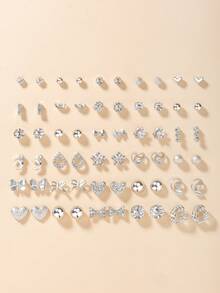 Set Anting-Anting Halus dengan 30 Pasang Motif Beragam, Pita Minimalis Lucu, Rhinestone, Aksesori Perhiasan Bentuk Hati, Cocok untuk Aktivitas Luar Ruangan, Perjalanan, dan Liburan - Perak - View 7