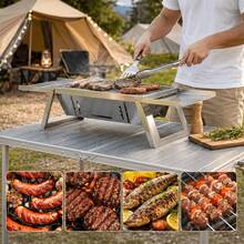 Cepasei Small Portable BBQ Charcoal Grill, Mini Folding Barbecue Grill With 4-Level Heat Control, Outdoor Tabletop BBQ Smoker For Camping, Picnic, Garden, Terrace & Travel - Silvery - View 6