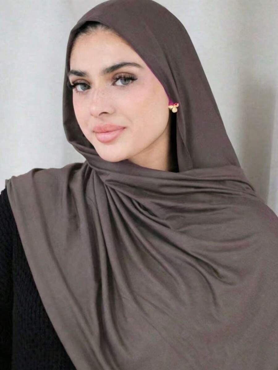 1pc Solid Color Elegant Soft Scarf, Women's Modal Cotton Comfortable Versatile Headscarf, Suitable For Daily Wear - Dark Khaki - View 1