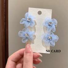 6pcs Women's Blue Mesh Floral Hair Clips, Cute Elegant Bangs Clips, Versatile Side Hair Clips For Girls, Gentle Fairy Style Exquisite High-End Cherry Blossom Hair Pins, Suitable For Daily Wear - Blue - View 3
