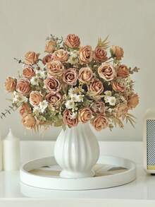 1/3/60 pezzi profumo di rose artificiali vintage con bordi bruciati, fiori finti di alta qualità anti-ossidazione con tocco realistico, decorazione per la casa per tavolo del soggiorno, giardino esterno, scene di matrimonio e fidanzamento - Marrone arancio - Visualizzare 2